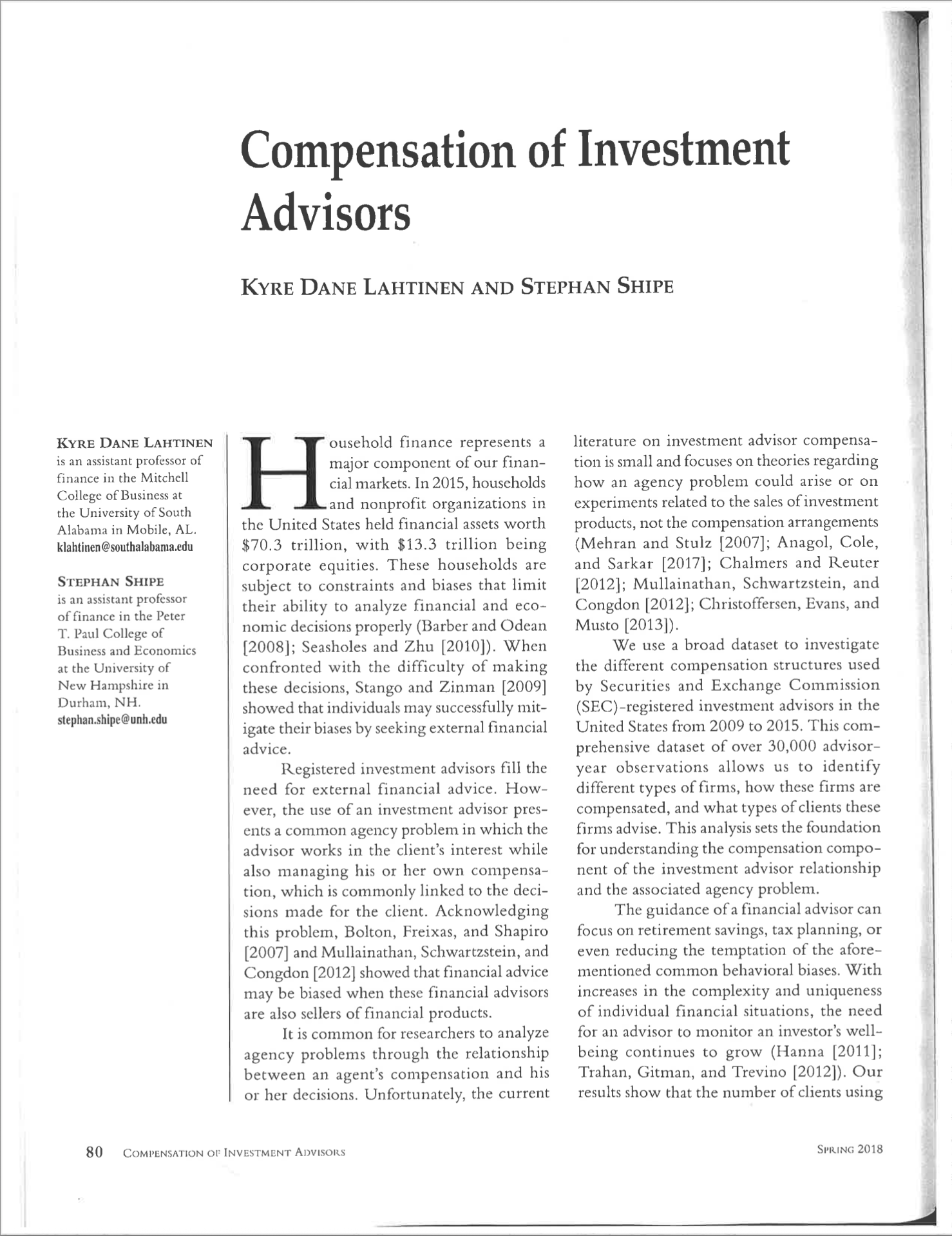 Compensation of Investment Advisors